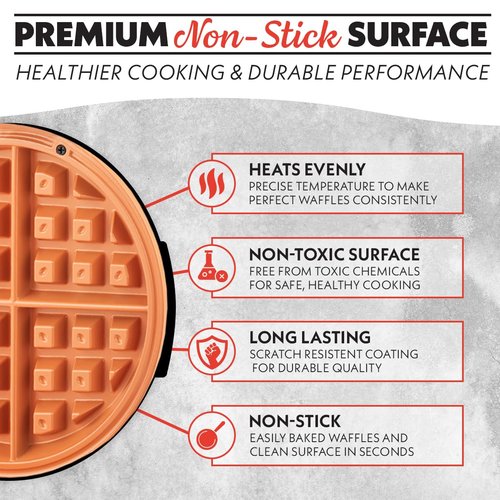 Gourmia Belgian Waffle Maker – Adjustable Browning Control, Nonstick Plates, Ready & Power Indicator Lights, Compact Upright Storage, Cool-Touch Handle