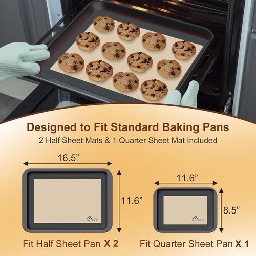 HOTEC Silicone Baking Mats 3 Pack - Non-Stick Reusable Sheets for Cookies & Macarons | BPA-Free, Dishwasher Safe
