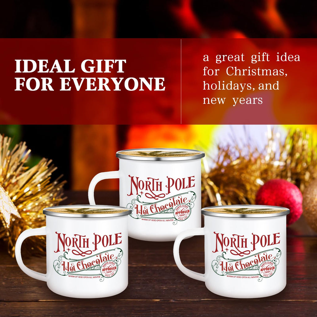 Yaomiao 20 Pcs Christmas Coffee Mugs North Pole Hot Cocoa Chocolate Mugs Santa Xmas Enamel Cup with Handle for Holiday Gift Family Employee Christmas Party Vacation Cup (Stainless Steel,Enamel)