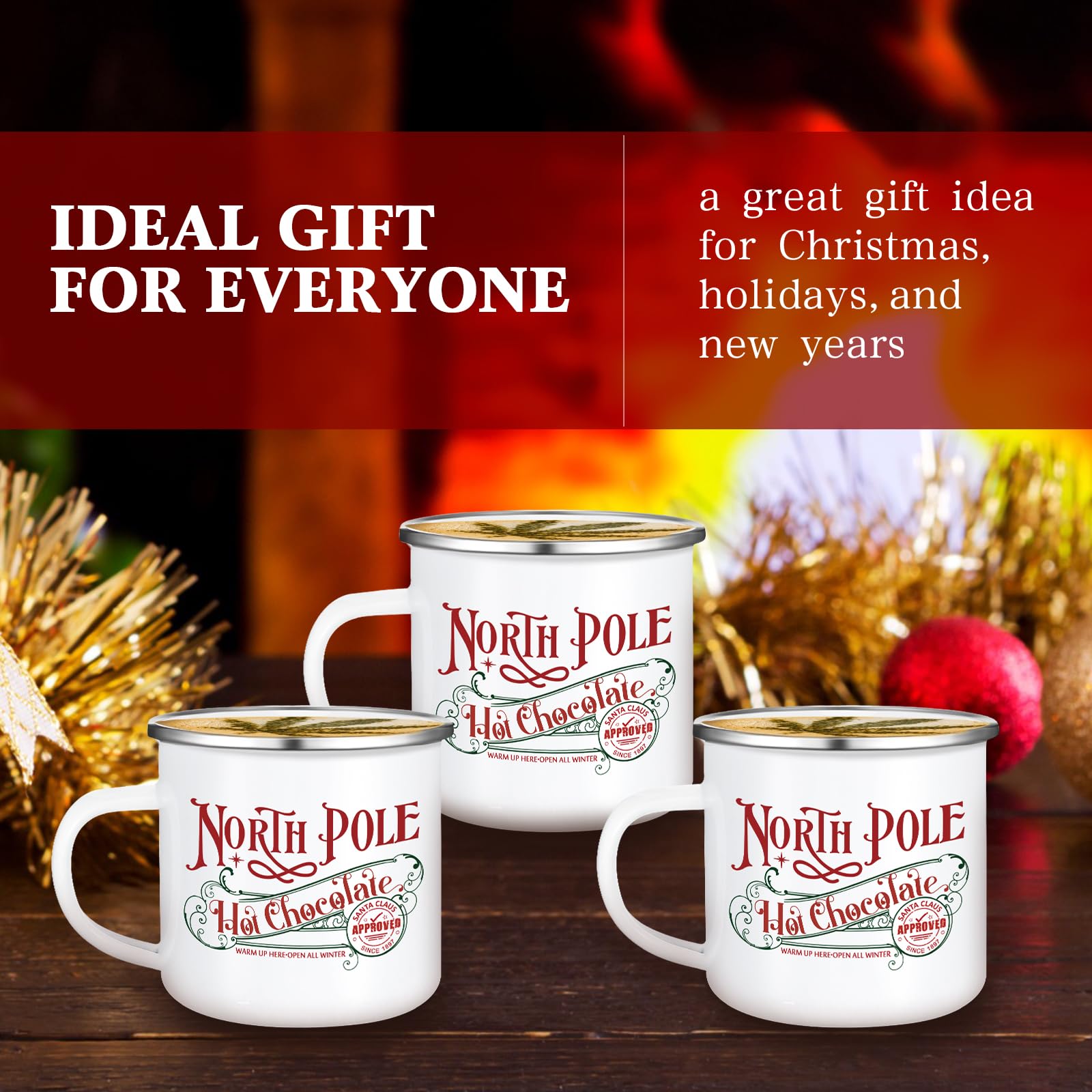 Yaomiao 20 Pcs Christmas Coffee Mugs North Pole Hot Cocoa Chocolate Mugs Santa Xmas Enamel Cup with Handle for Holiday Gift Family Employee Christmas Party Vacation Cup (Stainless Steel,Enamel)