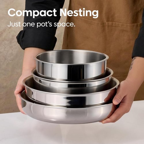 CAROTE 13 PCS Tri-Ply Stainless Steel Cookware Set - Induction-Ready, Detachable Handle, Oven Safe