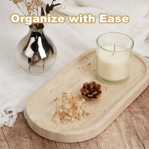 Koville Italian Travertine Tray - 12"x6" Decorative Marble Vanity Tray for Perfume & Jewelry