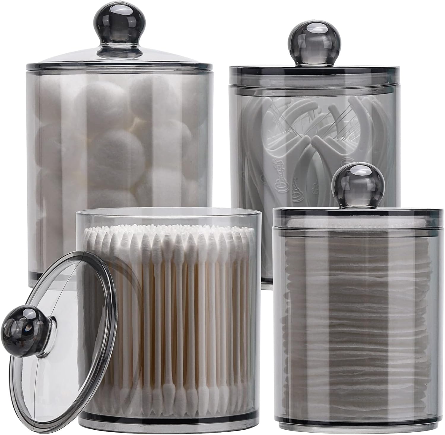 Tbestmax Qtip Holder - 10-Ounce & 12-Ounce Bathroom Organizer | Stylish Plastic Apothecary Jars with Lids - Black