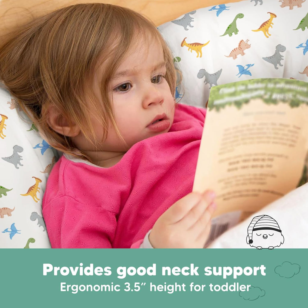 My Little Dreamy Toddler Pillow - Soft Organic Cotton Travel Bed Pillow with Case | 13x18, Machine Washable, Ages 2-5 (Roarsome)