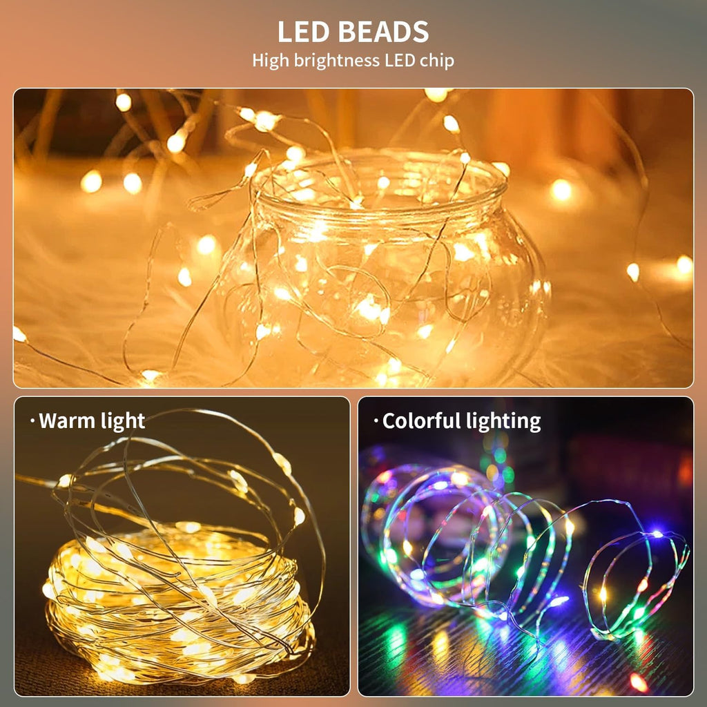 Skiennix 20 Pack LED Mini String Lights - 3.3ft Copper Wire with Firefly & Starry Effects | Warm White for Weddings, Christmas & Decor