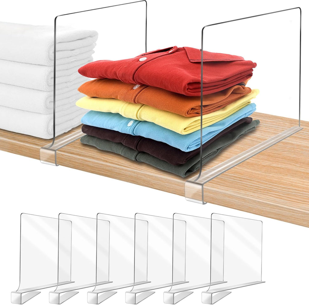 Skiennix 12-Inch Clear Shelf Dividers - Extra Tall Closet Organizers | 6-Pack Acrylic Purse Storage