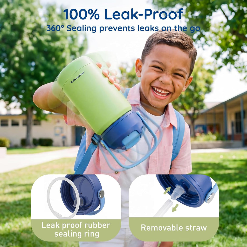 Mommore Kids Water Bottle - 12 oz Insulated Stainless Steel, Leakproof & BPA-Free | Green