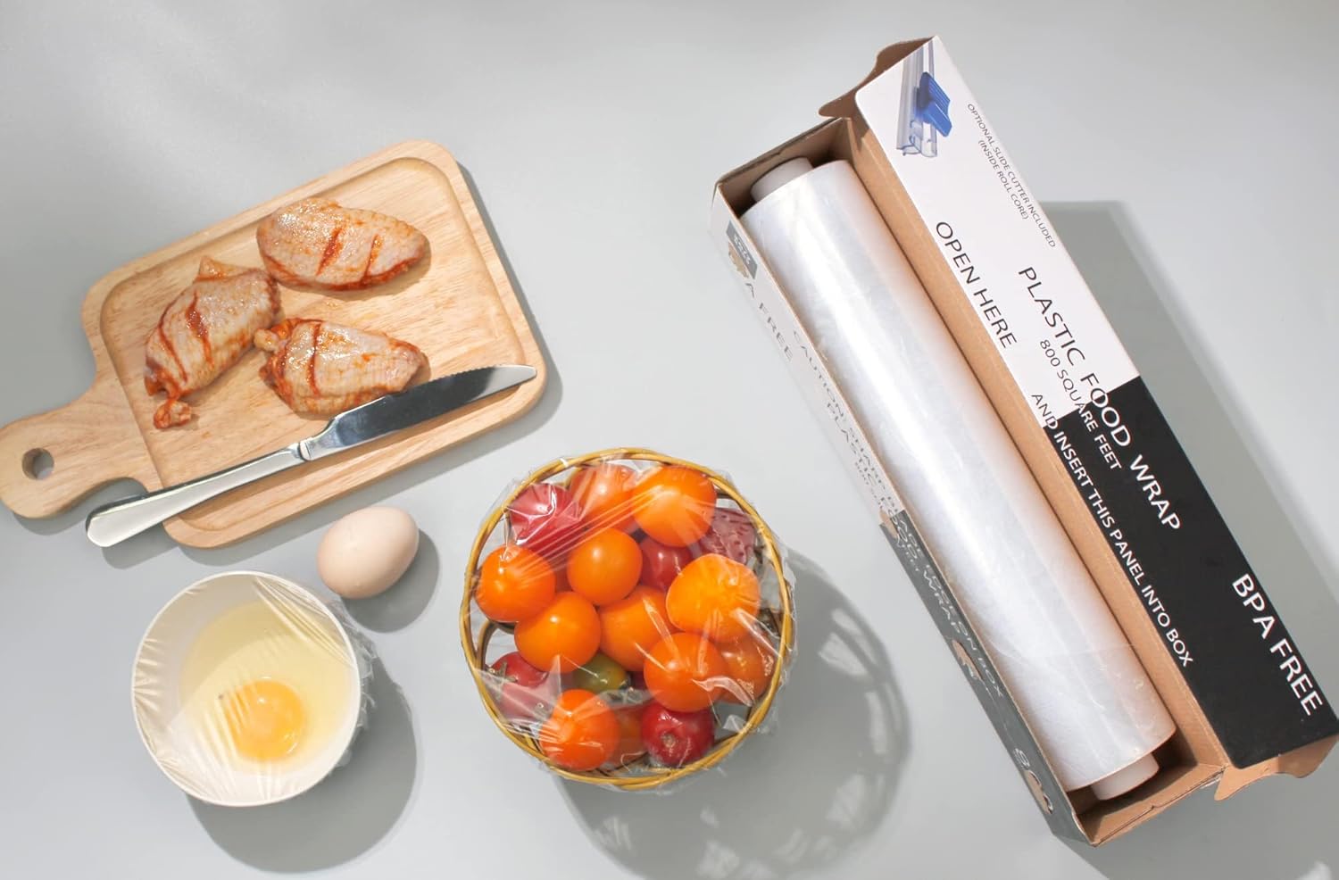 Plastic Food Wrap | 800 SQ. FT. BPA-Free with Optional Slide Cutter - Extra Cling, No Mess, Clear