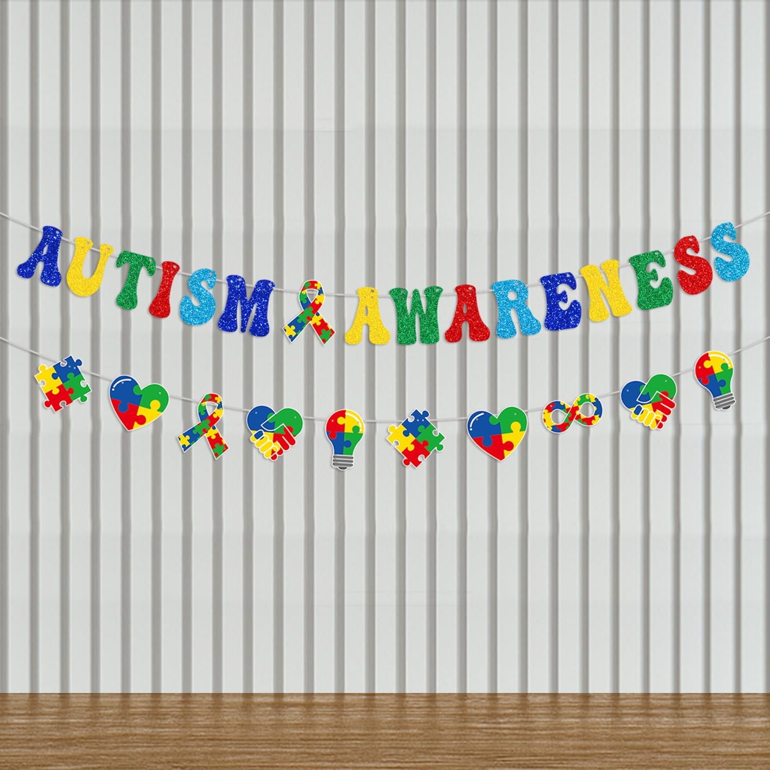 YEIRFYY Glittery Autism Awareness Banner - Colorful Puzzle Piece Garland for Inspirational Support