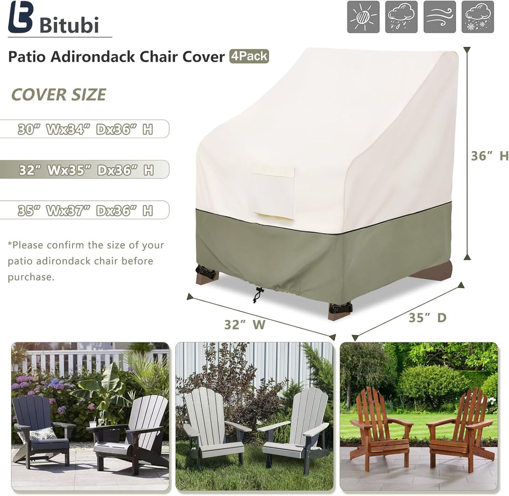 Waterproof Adirondack Chair Cover by [Brand Name] - Durable Protection for Outdoor Chairs Up to 32W x 35D x 36H Inches | Beige