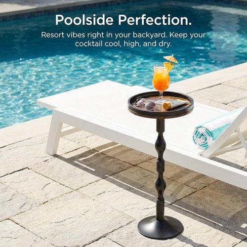 ZEXVIDA Small Round Side Table,Drink Table with Weighted Base,Industrial Metal & Wood Pedestal End Table with Tray Top, Martini Table for Small Spaces, Living Room,Bedroom,27" H