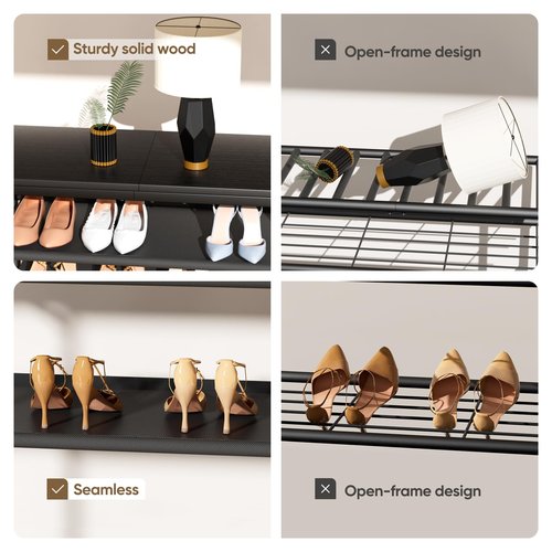 Mavivegue Shoe Rack Organizer, 4-Tier Metal Shoe Storage with Non-Woven Fabrics Shelves and Wooden Top Board, Shoe Rack for Entryway Bedroom Living Room Garage, Black