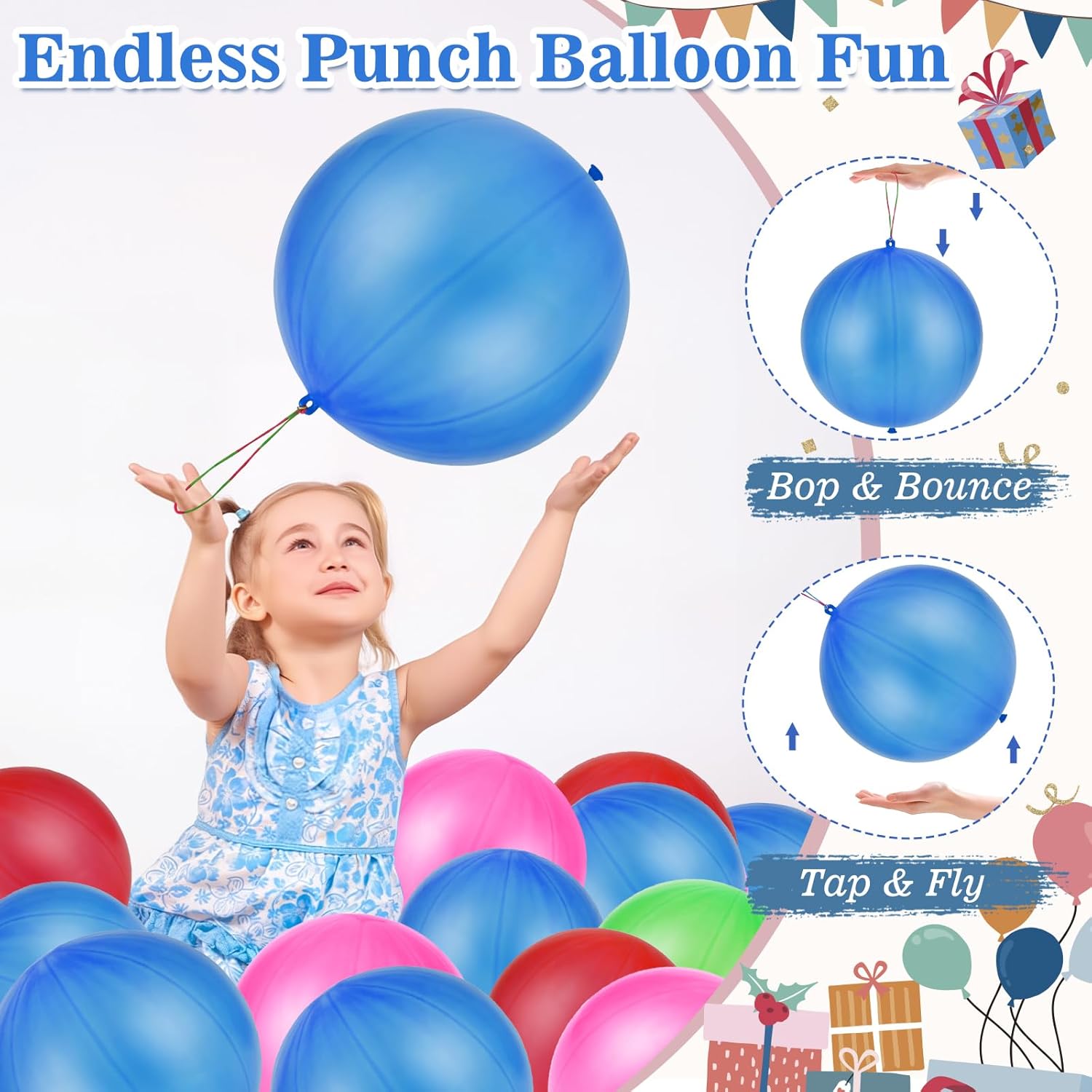 Skiennix Punch Balloons - Heavy Duty Party Favors with Rubber Band Handle & Air Pump | 100 Pcs Blue