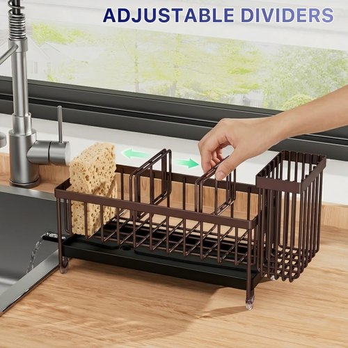 Cisily Brown Sponge Holder - Rustproof 304 Stainless Steel Kitchen Sink Caddy Organizer | High Brush Storage