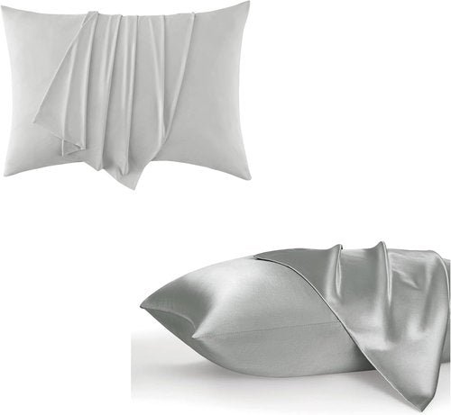 Bedsure Silver Grey Satin Pillowcases - Cooling Queen Size Set of 2 for Ultimate Comfort