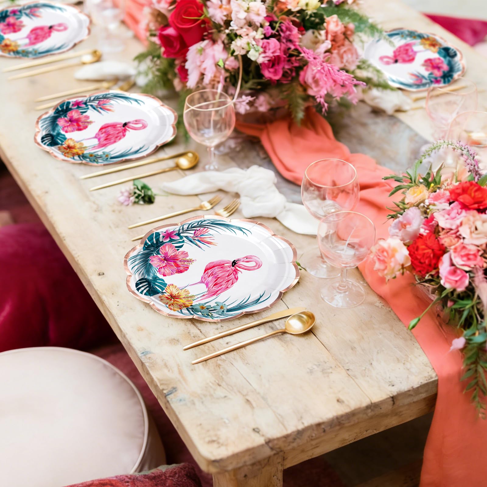 WRAPAHOLIC 25Pcs Summer Paper Plates - 7 Inch Pink Flamingo Disposable Plates Decorative Dinner Plates for Party Tableware Supplies Table Decor
