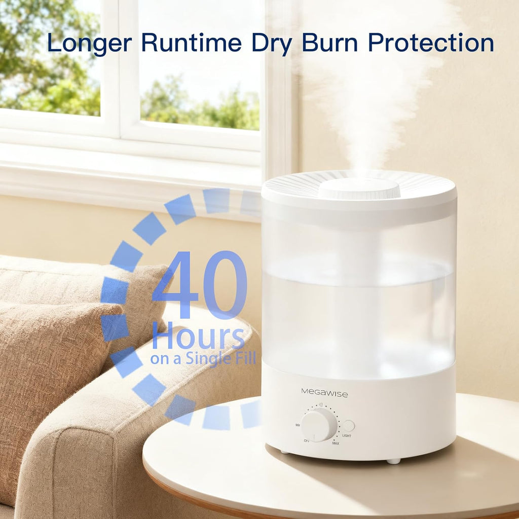MegaWise Night Light Humidifier - 7-Color Options, 3.5L Capacity, Auto Shutoff & Essential Oil Safe