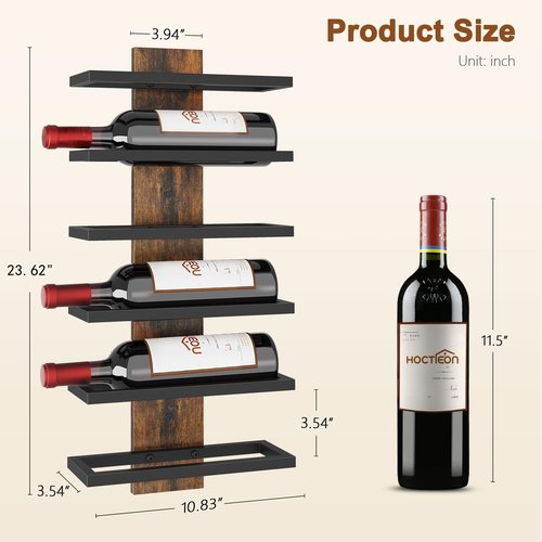 Hoctieon 2-Set 6 Tier Wall Mount Wine Rack, Wall Mounted Wine Bottle Racks for Display and Storage, Hanging Bottle Holder, for Living Room, Dining Room, Bar, Wine Cellar, Rustic Brown