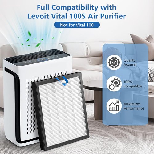 LEVOIT Vital 100S Replacement Filter - 3-in-1 High-Efficiency Activated Carbon - Compatible with Vital 100S & 100S-P - White (2 Pack)