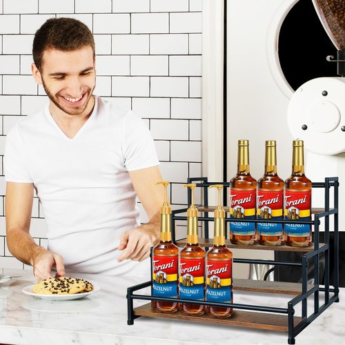 Klxuyuo 4-Tier Coffee Syrup Rack for 20 Bottles (750ml)–Sturdy Coffee Syrup Organizer Holder for Kitchen, Café, Office