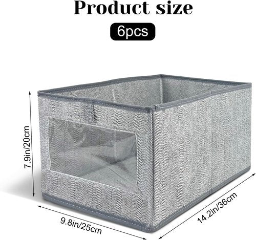 Linen Closet Storage Bins - 6 Pieces with Clear Window | Organize Clothes, Books & More