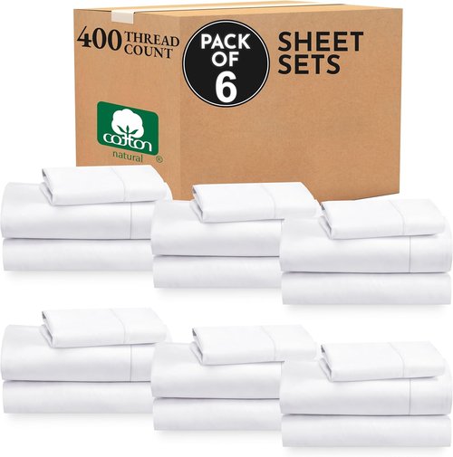 California Design Den Twin Sheet Sets - 400 Thread Count 100% Cotton Sateen, Deep Pocket | Bulk Pack of 6 (White)