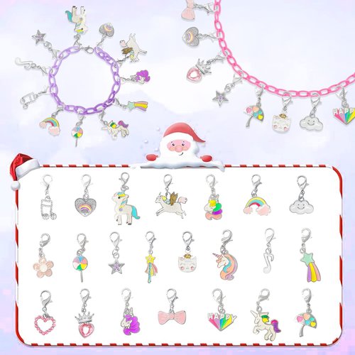 Christmas Advent Calendar 2026 for Girls Boys with 24 Days Unique Gift Countdown Calendar Blind Box Blue UnicornTheme DIY Creative Charm Pendant Bracelet Necklace Daughter Granddaughter niece