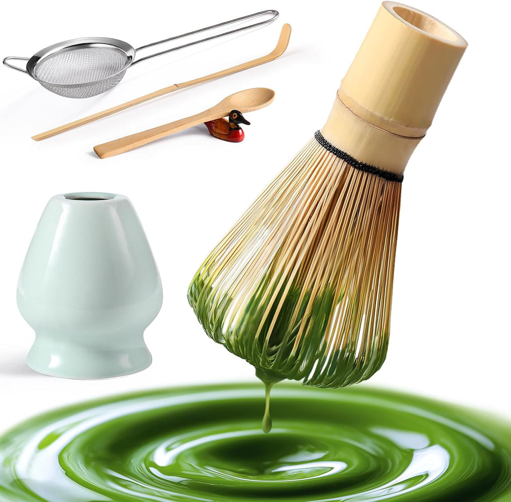 Skiennix Matcha Whisk Set - Complete 6-Piece Kit with Bamboo Whisk, Ceramic Holder & Sifter