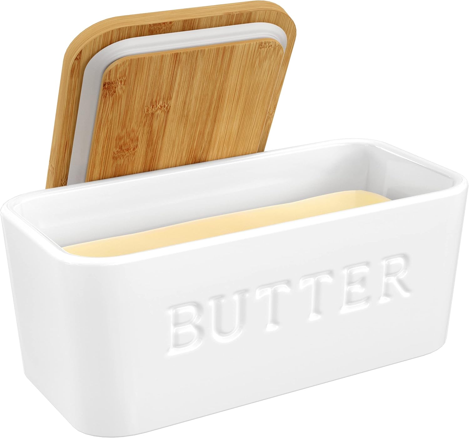 PriorityChef Extra Large Butter Dish - Ceramic Airtight Butter Keeper with Lid | White
