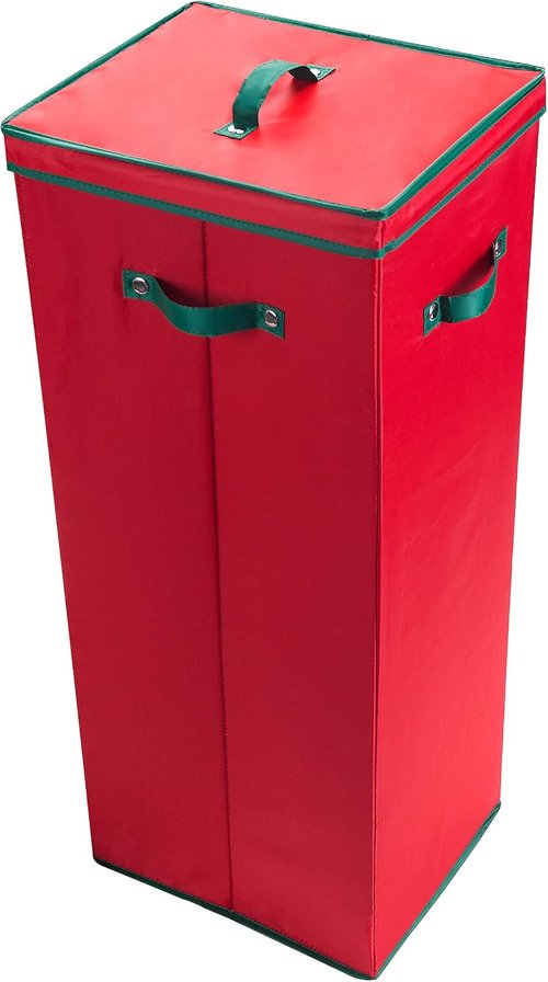 Elf Stor Wrapping Paper Storage Box - Holds 20 Rolls of 30” Gift Wrap - Upright Container with Lid & Dividers - Red