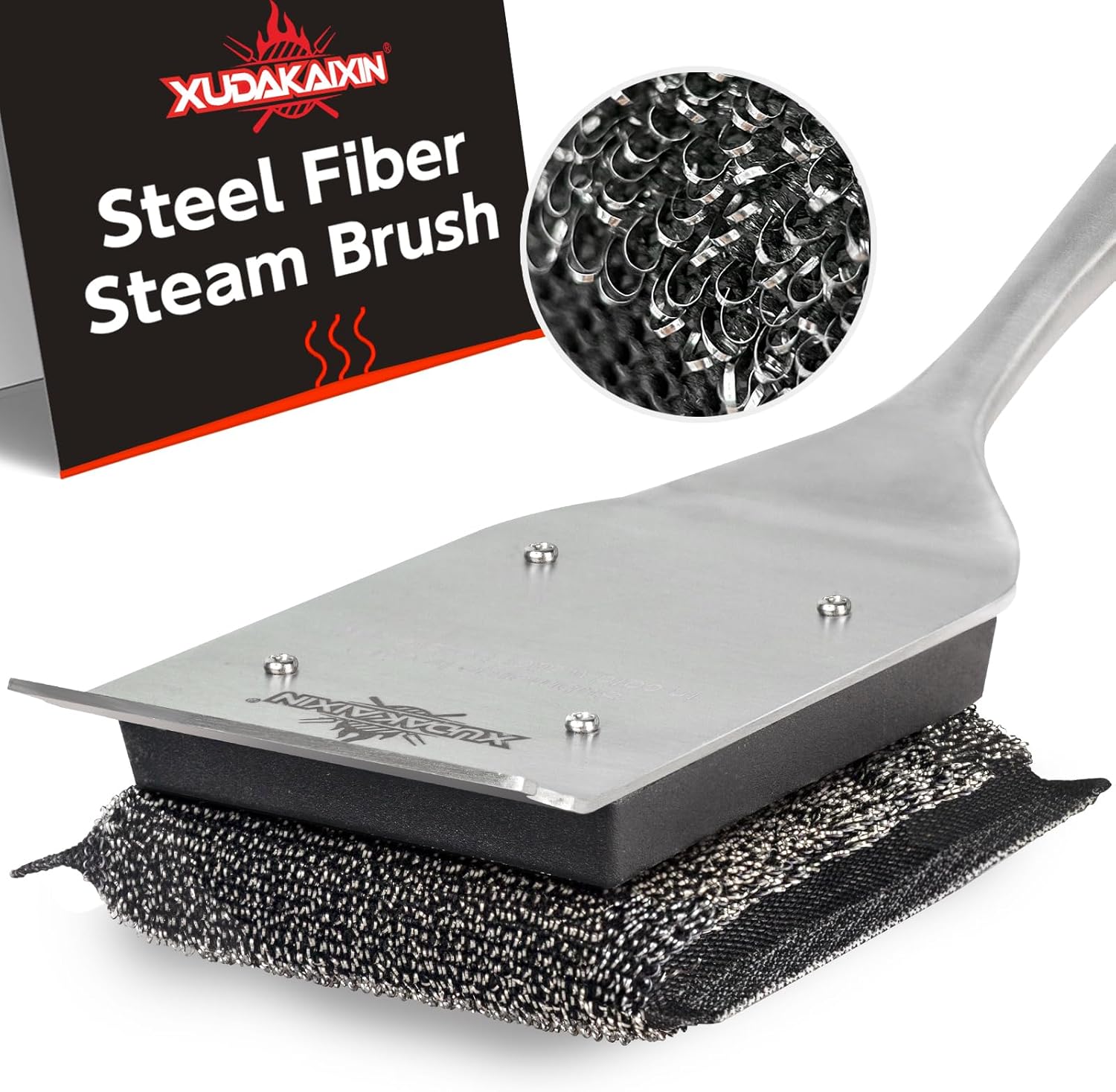 XUDKAKAIXIN Grill Brush - Bristle-Free Design with Replacement Head | Safe & Efficient for Cast Iron & Stainless Steel Grates