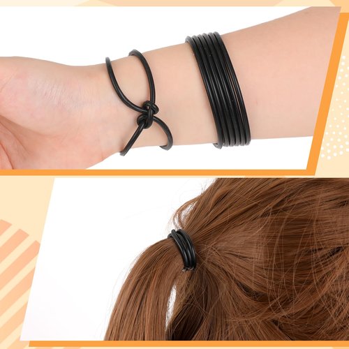 40 Pieces Black Silicone Jelly Bracelets Stretchy 80s Gummy Silicone Wristbands Hair Ties Black Jelly Bracelets Rubber Bracelets for Party Favors, Adults, Women Party Accessories