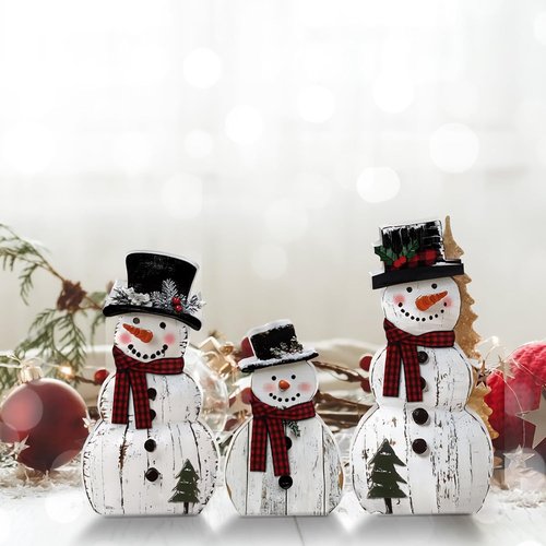Barydat Christmas Snowman Wooden Decorations - Rustic Table Centerpieces for Holiday Cheer