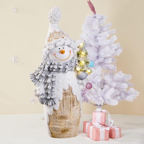 Galiyen Snowman Figurines - LED Light Christmas Ornaments | 9.4" Resin Statues for Tabletop Decor