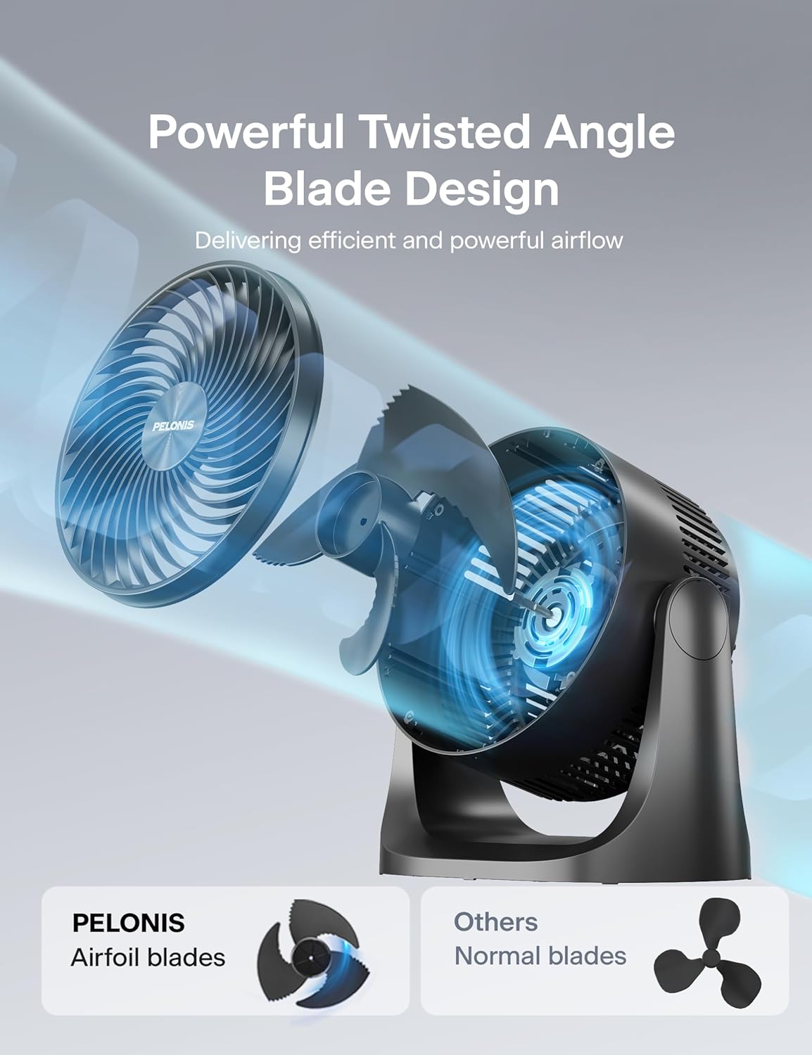 Pelonis 7-Inch Table Fan - 3 Speed Small Room Air Circulator with 100° Adjustable Head Tilt | Black