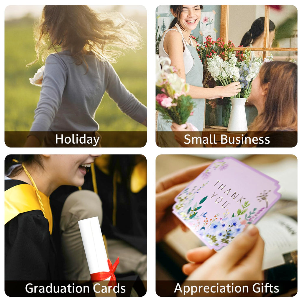 ukee's Thank You Cards with Envelopes 100-Pack, Gold Foil Floral, Thank You Notes w/Sage Green Envelopes & Stickers, Blank Inside for Baby Shower, Wedding, Graduation, Small Business, 4.25" x 5.5"
