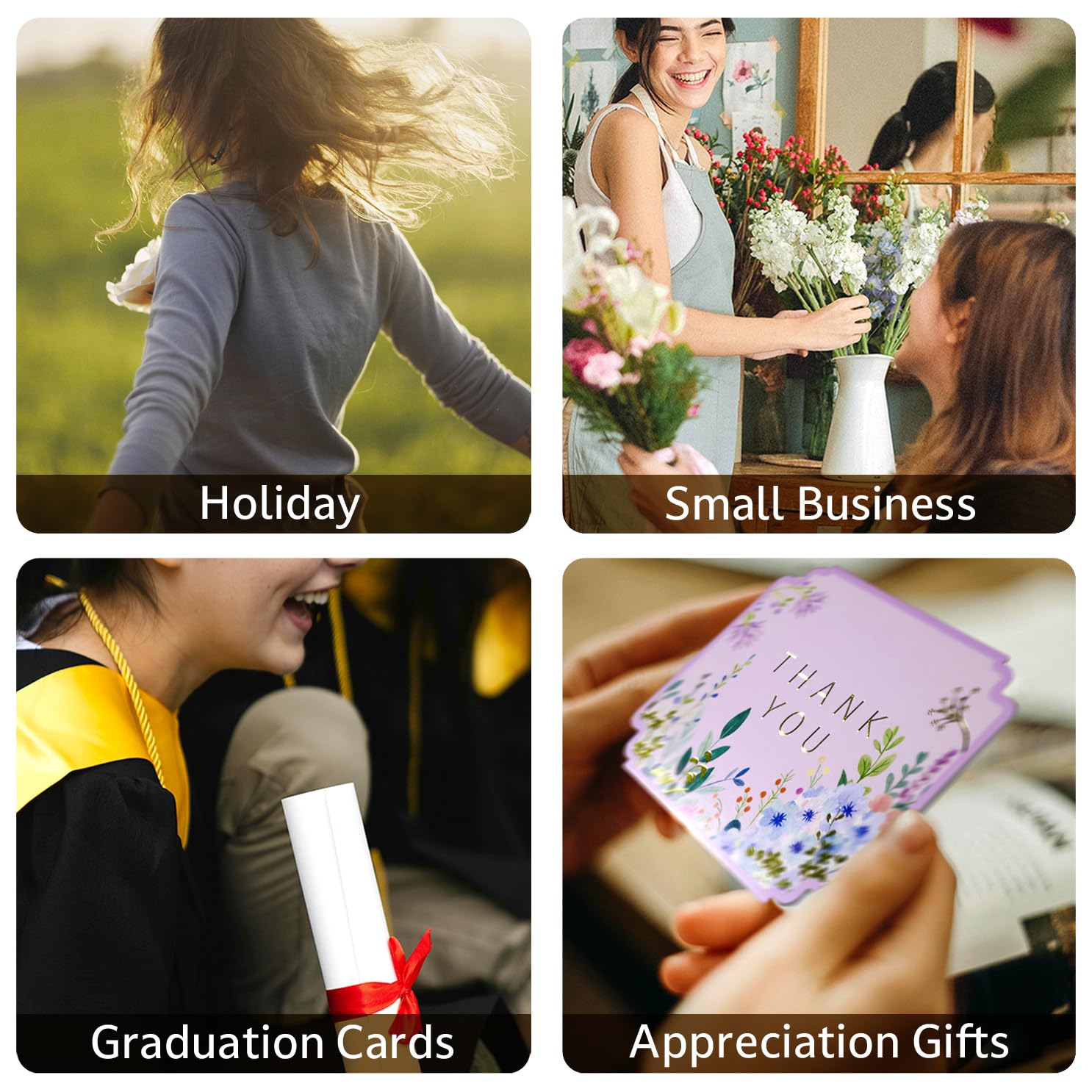 ukee's Thank You Cards with Envelopes 100-Pack, Gold Foil Floral, Thank You Notes w/Sage Green Envelopes & Stickers, Blank Inside for Baby Shower, Wedding, Graduation, Small Business, 4.25" x 5.5"