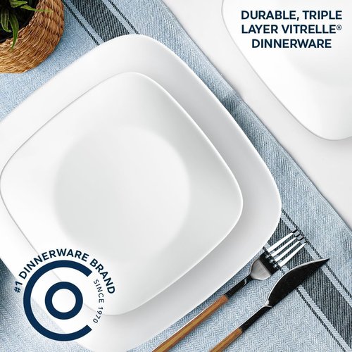 Corelle Vitrelle 6-Piece Salad Plate Set - Lightweight, Chip-Resistant 9-Inch Square Plates in White