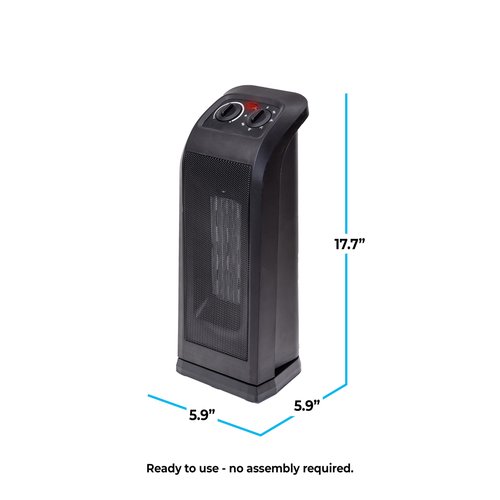 Comfort Zone 18" Tower Space Heater with PTC Heating Element, 1500W/900W Dual Heat, 60° Oscillation, Adjustable Thermostat, Fan-Only Mode, Overheat & Tip-Over Protection, Portable Electric Heater