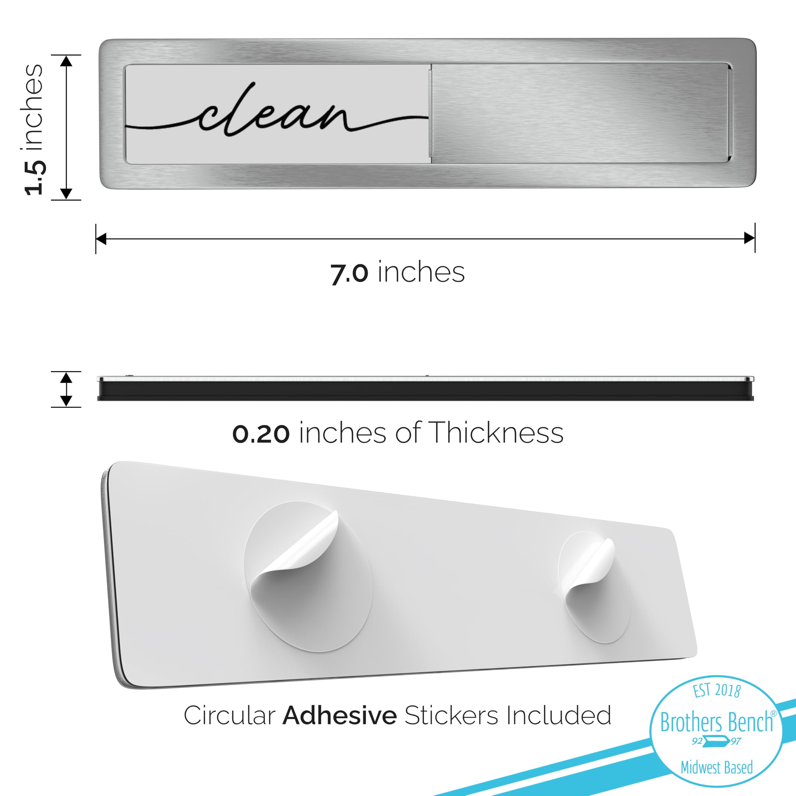 Stainless Steel Clean Dirty Magnet for Dishwasher, Black & White Script Dishwasher Magnet Clean Dirty Sign, Premium Clean/Dirty Dish Washer Magnets with Protective Backing, Rustic Kitchen Dish Sign