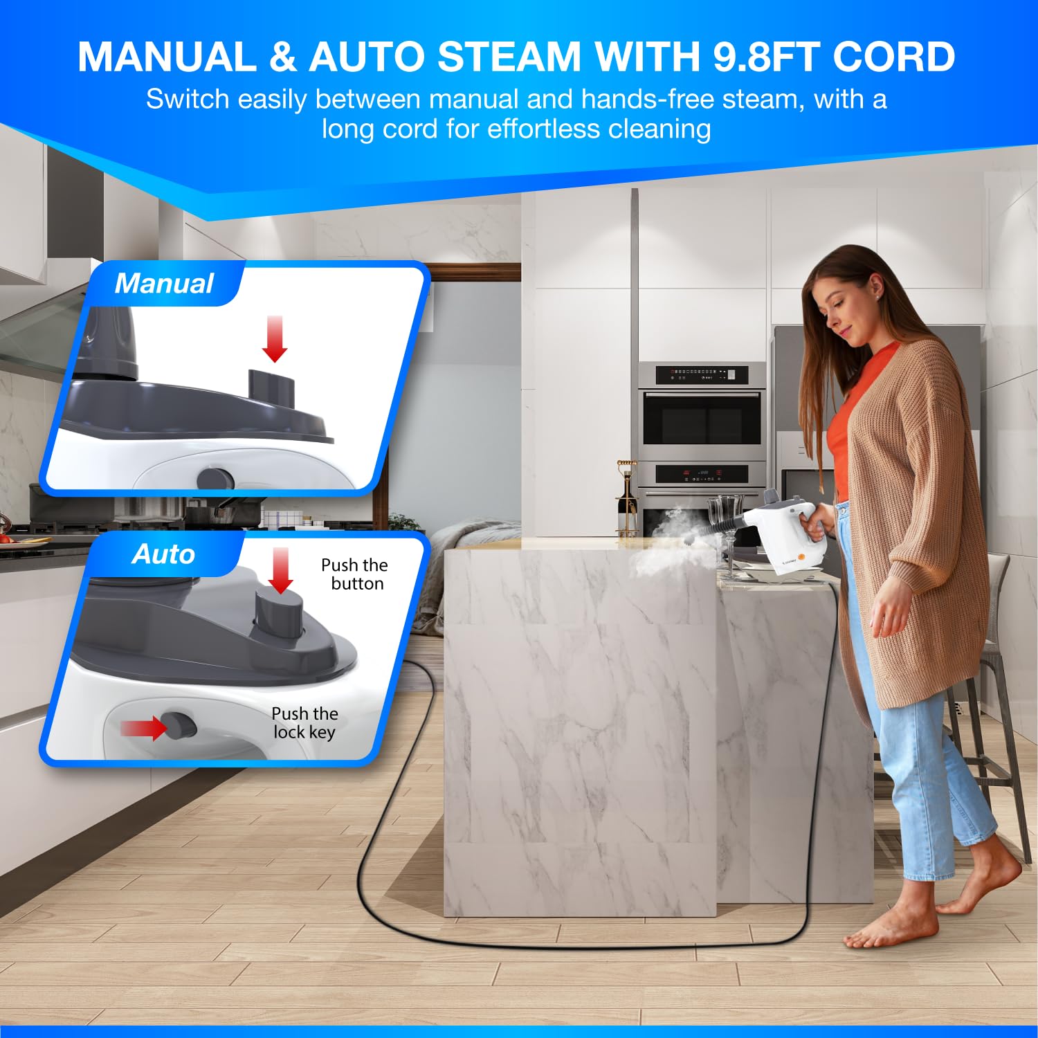 Gearwiz Handheld Steam Cleaner – Multipurpose High-Pressure Steamer with 9-Piece Accessory Set – Powerful Cleaning for Home, Kitchen, Car, and Upholstery – Chemical-Free Surface Cleaner