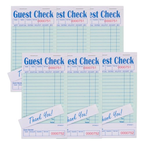 DGBDPACK Guest Check Books for Servers - Thick Paper (6 Pads), Waitress Notepads, Waitress Notepad for Restaurants, 300 Orders Total (Green, 6.75"x3.5"), 50 Sheets/Pack