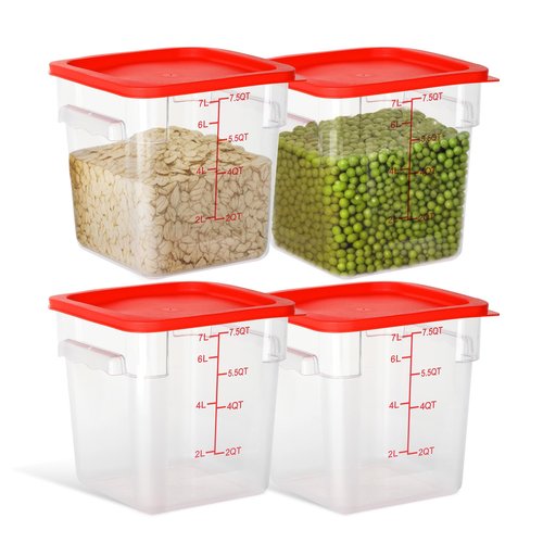 STEELUS 4 Pack Food Storage Containers, 8 Quart with Lids, Square Commercial Containers with Scale, Clear NSF Food Organizing, Polycarbonate