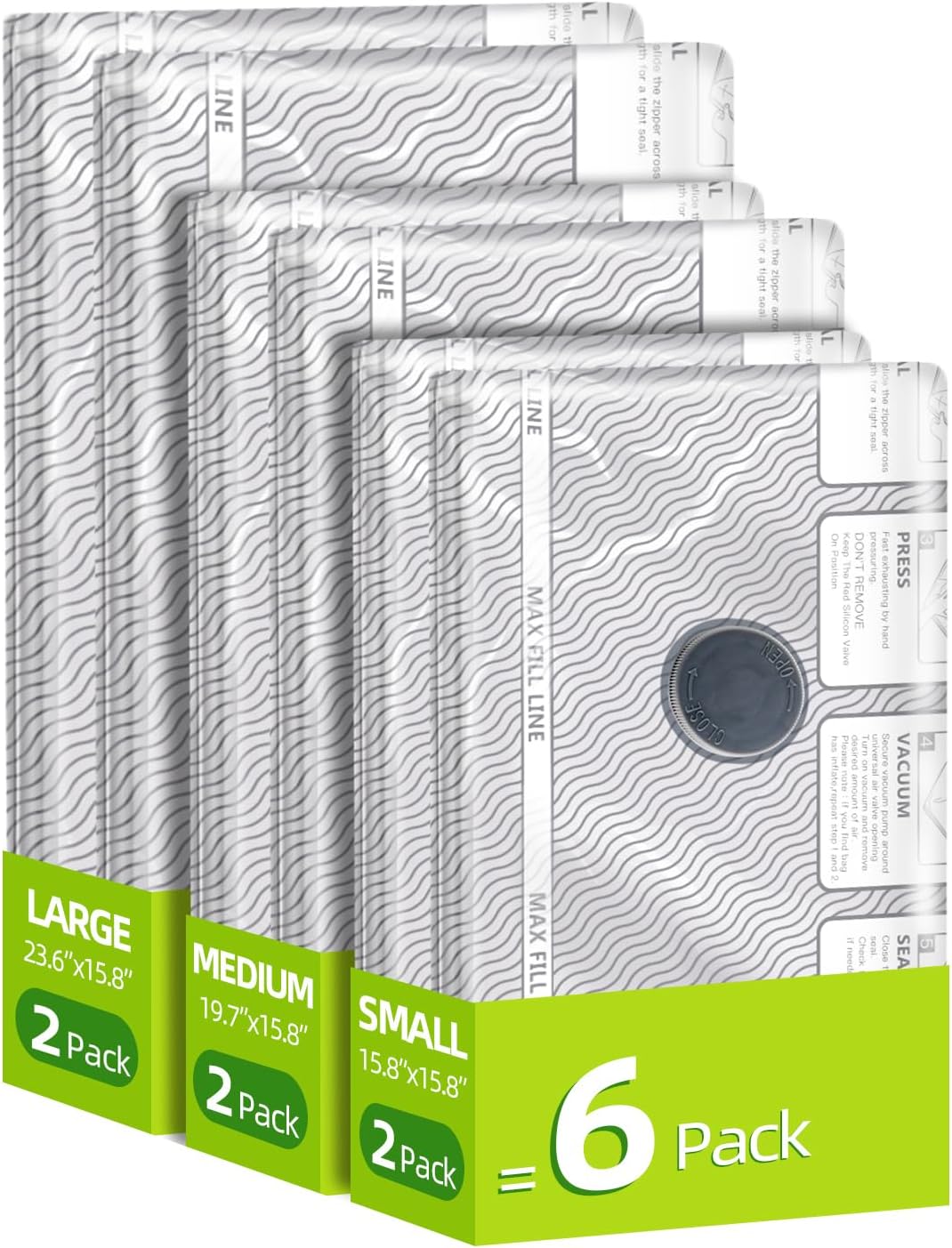 Skiennix Travel Vacuum Storage Bags - 6 Pack Carry-On Size for Luggage | 80% Space Saver for Clothes