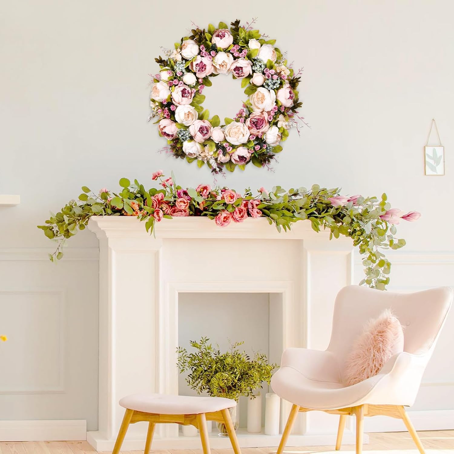 Peony Rose Front Door Wreath by [Brand Name] - 22 Inch Handmade Spring & Summer Decor