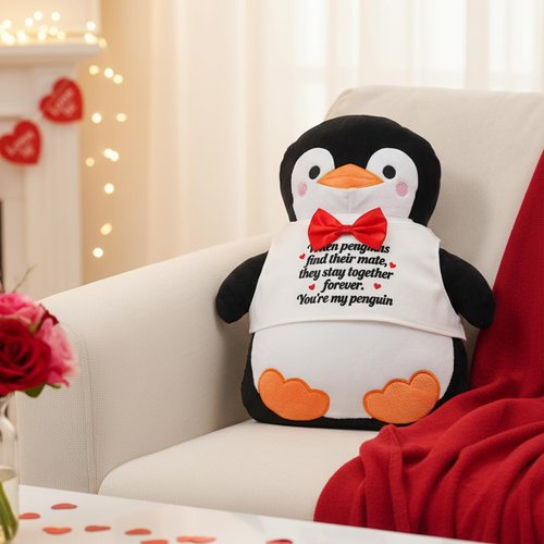 QIONG MENG Valentines Day Penguin Pillow When Penguins Find Their Mate Gift Throw Pillows Penguin Plush Gifts for Adults Women Men Wife Husband Boyfriend Girlfriend