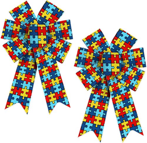 ABTOLS Autism Awareness Wreath Bows - 2pcs Colorful Decorative Bows for Fundraisers & Parties | Indoor/Outdoor Use