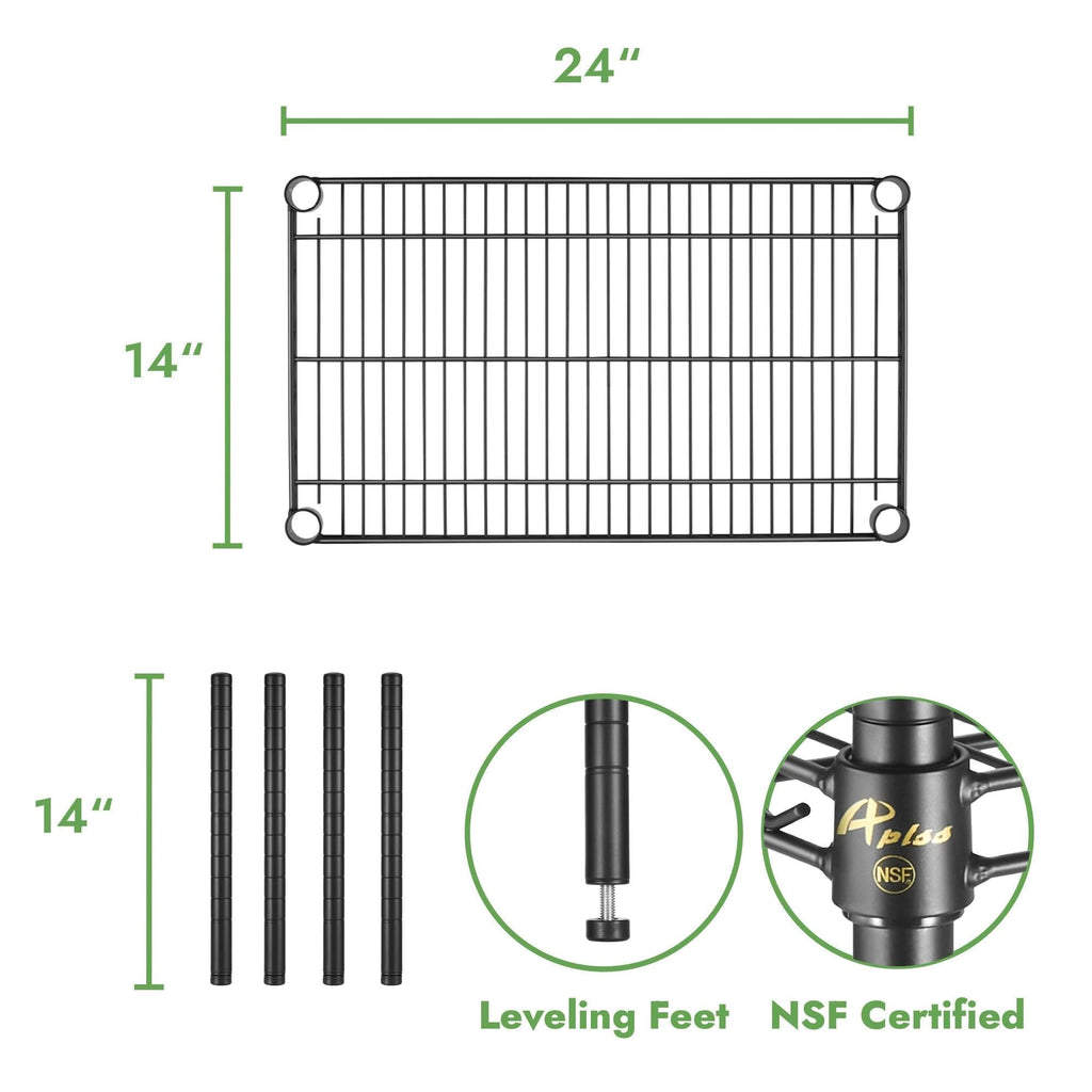 APLSS 12" D x 42" W x 14" H Black Heavy Duty Wire Shelving with 2 Tier Shelves, NSF Certified, Height Adjustable, Wet&Dry Environments, for Kitchen Garage Walk-in Cooler&Freezer, 800lbs Capacity