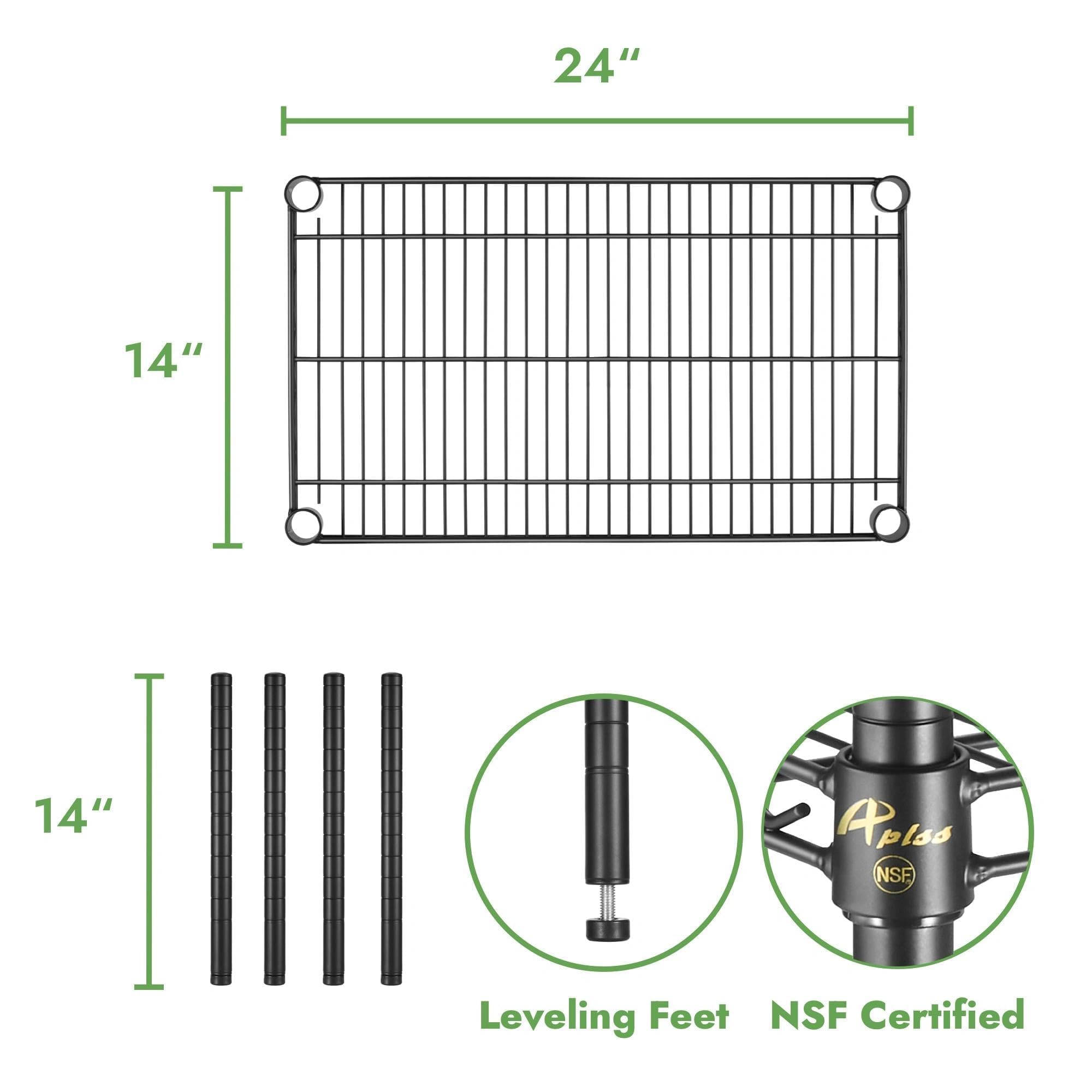 APLSS 12" D x 42" W x 14" H Black Heavy Duty Wire Shelving with 2 Tier Shelves, NSF Certified, Height Adjustable, Wet&Dry Environments, for Kitchen Garage Walk-in Cooler&Freezer, 800lbs Capacity