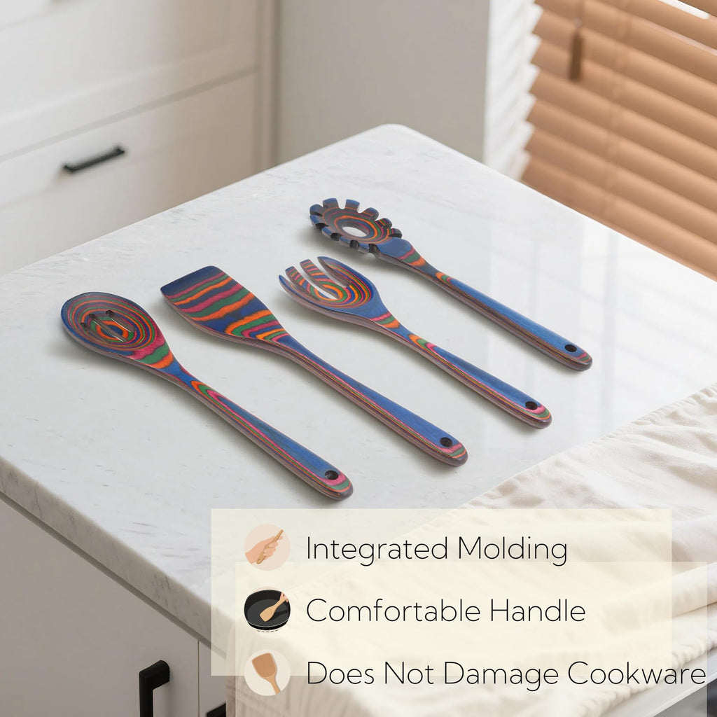 Cokka Praca 6-Piece Pakkawood Kitchen Utensils | Heat Resistant Wood Kitchen Utensils | Pakkawood Kitchen Cooking Utensil Set | Wooden Spoons for Cooking | Non-Sitck Cooking Spoons | Sapphire